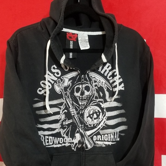 *SOLD*SOA SONS OF ANARCHY MENS L FULL ZIP FRONT HO - Picture 3 of 7